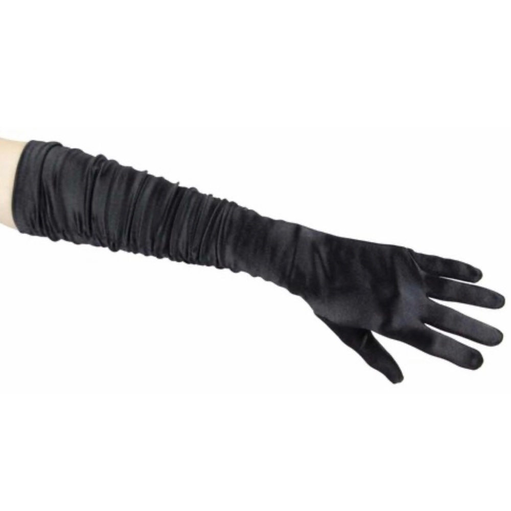 Vintage Ruched Gathered Satin Elbow Length Gloves